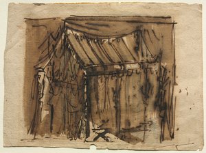 Barraca (reto); Dois esboços (verso) de Josef Platzer