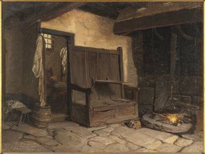 Um Interior Cottage (óleo sobre papel montado em masonite)