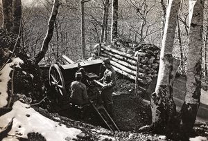 Álbum "Meine weltkriegs - Erinnerungen South-West Front (Caríntia, Itália, Tirol do Sul) (My world war - memories of the South-Western Front in Carinthia, Italy, Trentino-Alto Adige) 31/03/1915-12/11/1918 - Josef Zohles Wien ": Soldados com canhão (p/b p de Josef Zohles