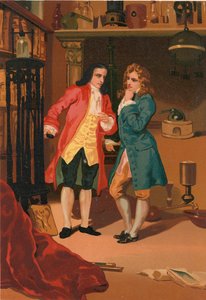 Robert Boyle e Denis Papin inspecionam o digestor de vapor de Papin de Josep or Jose Planella Coromina