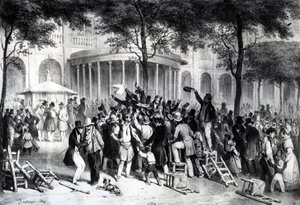 Leitura das Regras Publicadas no Jornal Moniteur nos jardins do Palácio Real em Paris, 26 de julho de Joseph Louis Hippolyte Bellange