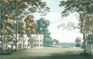 A Casa, jardins e lago em Strawberry Hill, gravada por J.C. Stadler (fl.1780-1812), publicada em 1793 (gravura colorida) de Joseph (after) Farington