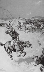 Criação de gado em Queensland (litografia) de Joseph (after) Finnemore