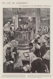 Celebrando o Dia da Expiação Judaica na Sinagoga de Houndsditch, Londres (litho) de Joseph (after) Finnemore