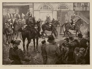 Guardas da Vida a chegar ao seu novo quartel em Hyde Park, Londres (gravura) de Joseph (after) Finnemore