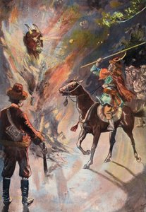 Robinson Crusoe: Destruição do ídolo tártaro (cor litho) de Joseph (after) Finnemore