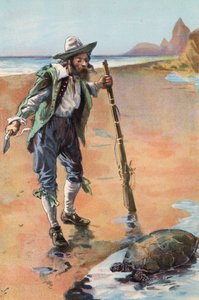 Robinson Crusoe: Encontro uma tartaruga (lito colorido)
