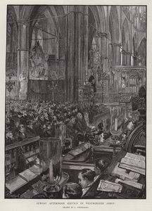 Culto de domingo à tarde na Abadia de Westminster, Londres (litho) de Joseph (after) Finnemore