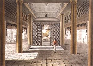 Um soldado de pé num templo de Rangum, gravado por George Hunt. de Joseph (after) Moore