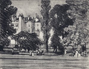 Park Lane, a partir do Parque (litho) de Joseph (after) Pennell