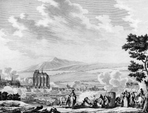 A revolução francesa e a chegada das forças contra-revolucionárias do exército austríaco: Bombardeamento da cidade de Lille (25 de Setembro de Joseph (after) Swebach Desfontaines