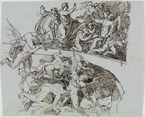No lago de pez dos corruptos, o conselheiro de Lucca (Inferno de Dante, Canto 21, V 34) de Joseph Anton Koch