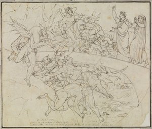 No lago de pez dos traficantes, o conselheiro de Lucca (Inferno de Dante, Canto 21, verso 34) de Joseph Anton Koch
