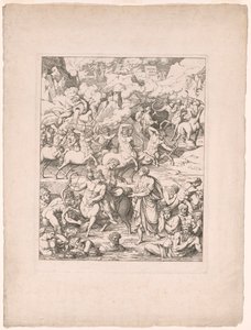 Dante atravessa o rio de sangue dos tiranos e assassinos no dorso de Nesso, o centauro de Joseph Anton Koch