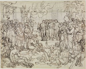 Dante e Virgílio entre os pagãos no Limbo (Inferno de Dante, Canto 4, v. 52) de Joseph Anton Koch