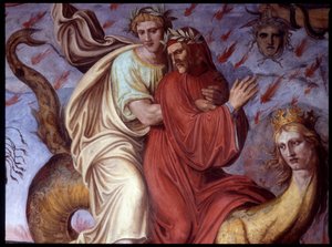 Divina Comédia de Dante - Detalhe representando o escritor. Fresco de Joseph Anton Koch, Casino Massimo, Roma de Joseph Anton Koch