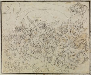 O castigo dos ladrões no vale das serpentes e dos dragões (Inferno de Dante, Canto 25, V 17) de Joseph Anton Koch