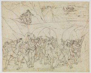 Alcoviteiros, burlões e aduladores açoitados pelos demónios (Inferno de Dante, Canto 18, V 79) de Joseph Anton Koch