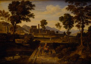 Paisagem em Terni com uma ponte sobre o rio de Joseph Anton Koch