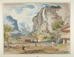 As cascatas de Staubbach e a montanha Jungfrau no vale de Lauterbrunnen, na Suíça de Joseph Anton Koch