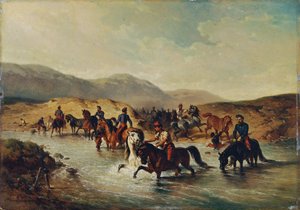 Cavalaria francesa na lagoa do cavalo de Joseph Anton Strassgschwandtner