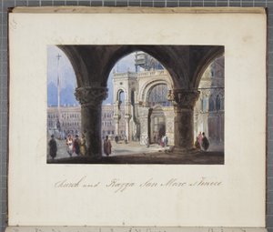 Igreja e Piazza San Marc em Veneza, colado em Thomas Moodys Journal de uma turnê pela Suíça e Itália, 1822 (wc no papel)