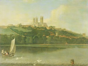 Uma vista da catedral e da cidade de Lincoln do rio, c.1760 de Joseph Baker