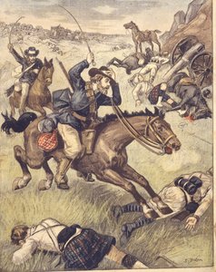 Comando bôer atacando a patrulha britânica durante as Guerras Anglo-Zulu e Anglo-Boer de 1850-1902, ilustração