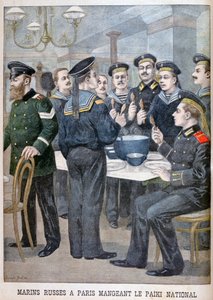 Marines russos comendo paiki em Paris, 1900