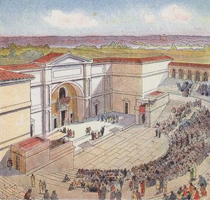O anfiteatro construído pelos Romanos em Autun (cor litho)