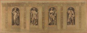 Esboço da igreja de Saint-Paul-Saint-Louis: Robert le Pieux. Clóvis. São Luís. Carlos Magno, entre 1873 e 1875 (óleo sobre tela) de Joseph Blanc