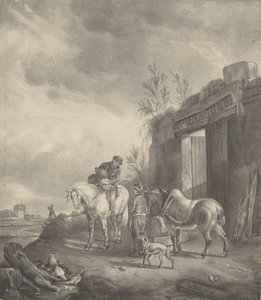 Dois cavaleiros em um prédio em ruínas de Joseph Bles