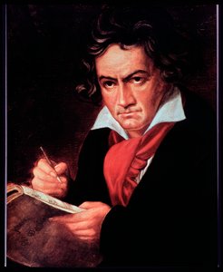 Retrato do compositor alemão Ludwig van Beethoven escrevendo Missa solemnis. (pintura de Joseph Carl (after) Stieler