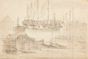 Veleiro em Dock, Bow Forward: Quadriculado para Rastreio de Joseph Cartwright