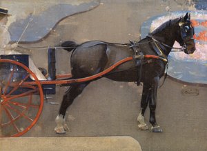Cavalo e carroça com senhora (aguarela e guache sobre linho)