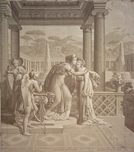 Design de papel de parede com Cupido e Psique, 1815 de Joseph Dufour