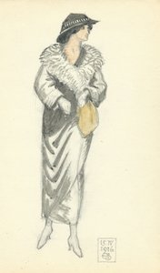Senhora elegante, 15.IV.1916, 1916 (pena & tinta e wc no papel) de Joseph Edward Southall