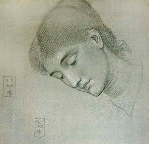 Estudo da cabeça de uma garota olhando para baixo de Joseph Edward Southall
