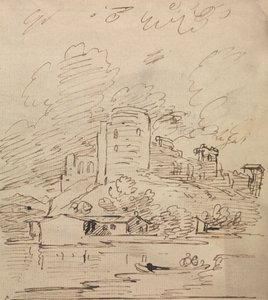 Castelo com uma Torre Redonda Sobre um Rio de Joseph Farington