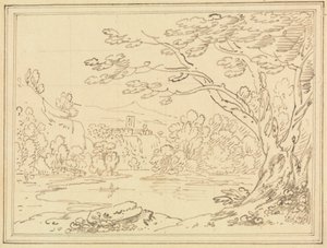 Paisagem com árvores junto a um lago de Joseph Farington