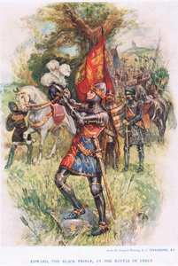 Edward, o príncipe negro na batalha de Crecy, ilustração de &39;Histórias infantis da história inglesa, c.1920
