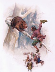 Então ele começou a saltar e sacudir o ramo em que o urso começou a cambalear (cor litho)