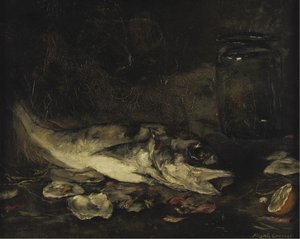 Natureza morta com peixe e laranjas