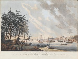 Uma vista da cidade e do porto de Halifax de Dartmouth Shore, 1781