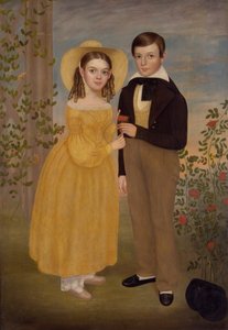 Um Menino e uma Menina num Jardim (óleo sobre tela) de Joseph Goodhue Chandler