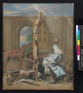 No.0961 &39;The Charming Brute&39;, uma caricatura de George Frederick Handel (1685-1759) c.1740-50 (guache, preto e giz colorido sobre papel) (ver também 84584)