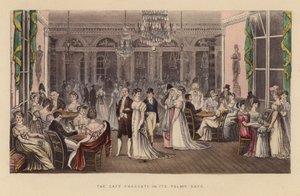 O Café Frascati nos seus tempos de glória (gravura a cores) de Joseph Grego
