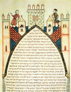 Um vigia dá o alarme, ilustração da Bíblia judaica de Cervera, 1299