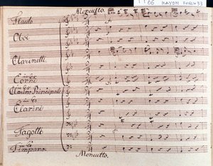 Primeira página de partitura de minueto na Sinfonia 66 em B flat major de J Haydn de Joseph Haydn
