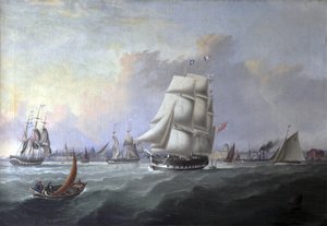 O porto de Liverpool: em primeiro plano o navio John Campbell, proprietário Isaac Bold
